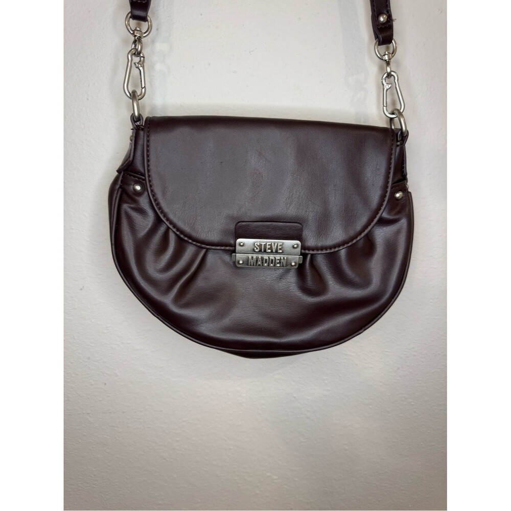 Steve Madden Dark Brown Faux Leather Crescent Crossbody Bag Silver Hardware